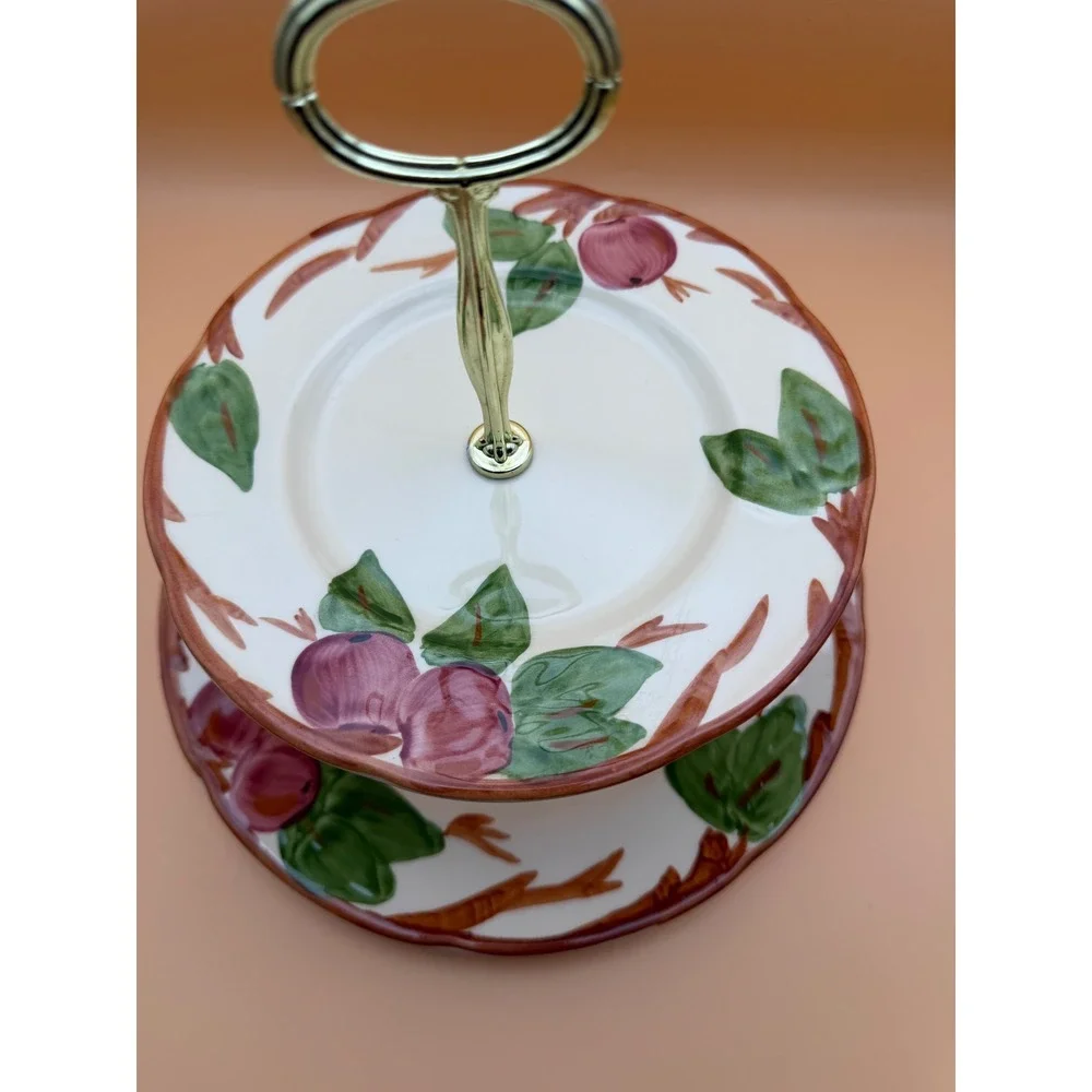 Franciscan Apple 2 Tier Cake Stand Hand Decorated Staffordshire England Ceramic